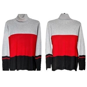 Joseph A Women’s Sparkly Striped Holiday Sweater Lightweight Turtle Neck PXL